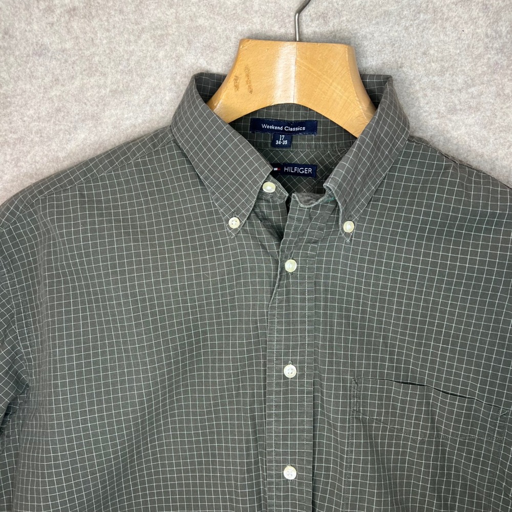 Weekend Classics Tommy Hilfiger Mens Olive Plaid Button Down Long Sleeve Shirt - Picture 2 of 6